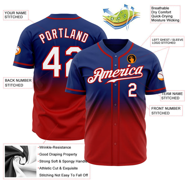 Custom Baseball Jersey - Royal White-Red Authentic Fade Fashion