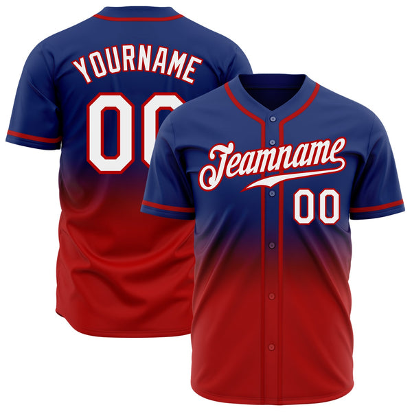 Custom Baseball Jersey - Royal White-Red Authentic Fade Fashion