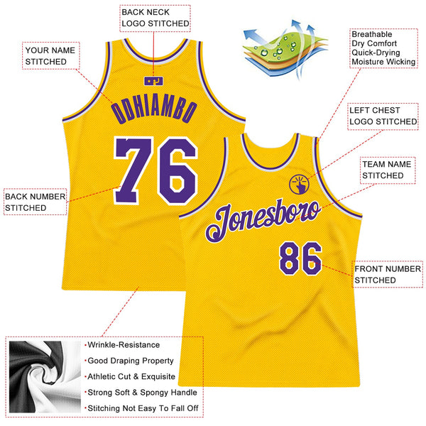Custom Basketball Jersey - Gold Purple-White Authentic Throwback