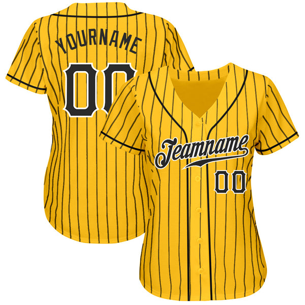 Custom Baseball Jersey - Yellow Black Pinstripe Black-White Authentic