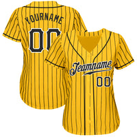 Custom Baseball Jersey - Yellow Black Pinstripe Black-White Authentic