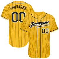 Custom Baseball Jersey - Yellow Black Pinstripe Black-White Authentic