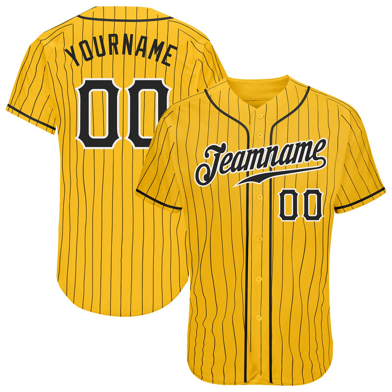 Custom Baseball Jersey - Yellow Black Pinstripe Black-White Authentic