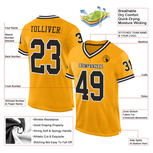 Custom Football Jersey - Gold Black-White Mesh Authentic Throwback