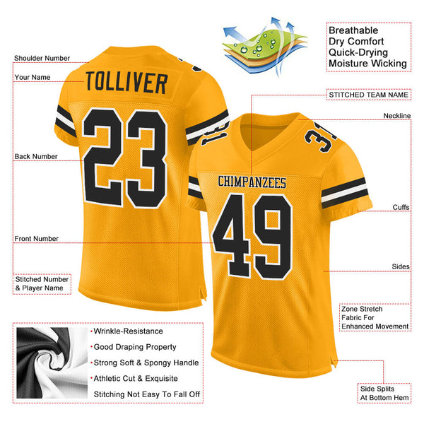 Custom Football Jersey - Gold Black-White Mesh Authentic