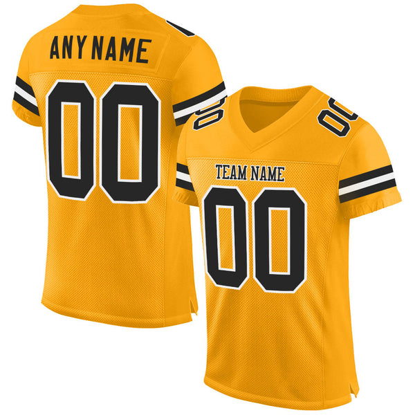Custom Football Jersey - Gold Black-White Mesh Authentic