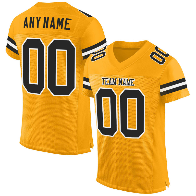 Custom Football Jersey - Gold Black-White Mesh Authentic