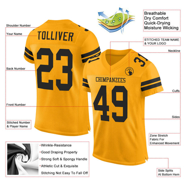 Custom Football Jersey - Gold Black Mesh Authentic