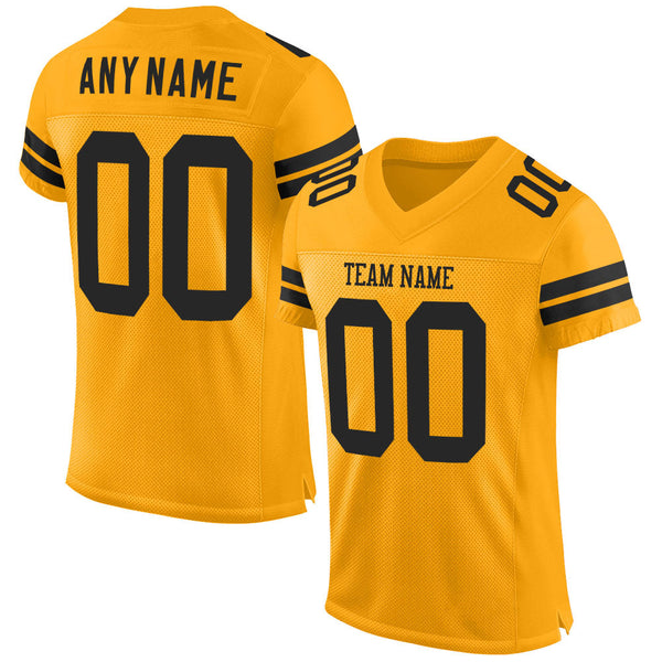 Custom Football Jersey - Gold Black Mesh Authentic