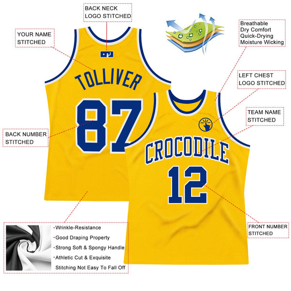 Custom Basketball Jersey - Gold Royal-White Authentic Throwback