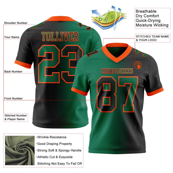 Custom Football Jersey - Black Kelly Green-Orange Authentic Gradient Fashion
