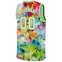 Custom Basketball Jersey - Scratch Graffiti Pattern White-Neon Green 3D Authentic