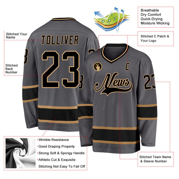 Custom Hockey Jersey - Steel Gray Black-Old Gold