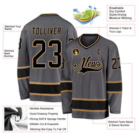 Custom Hockey Jersey - Steel Gray Black-Old Gold