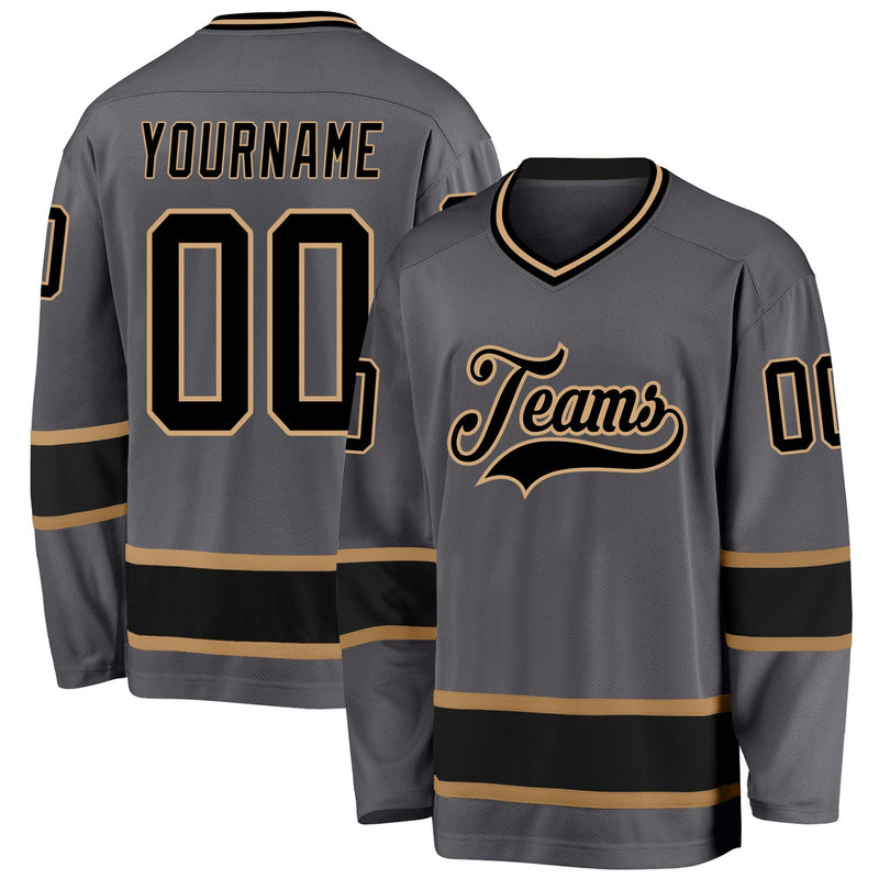 Custom Hockey Jersey - Steel Gray Black-Old Gold