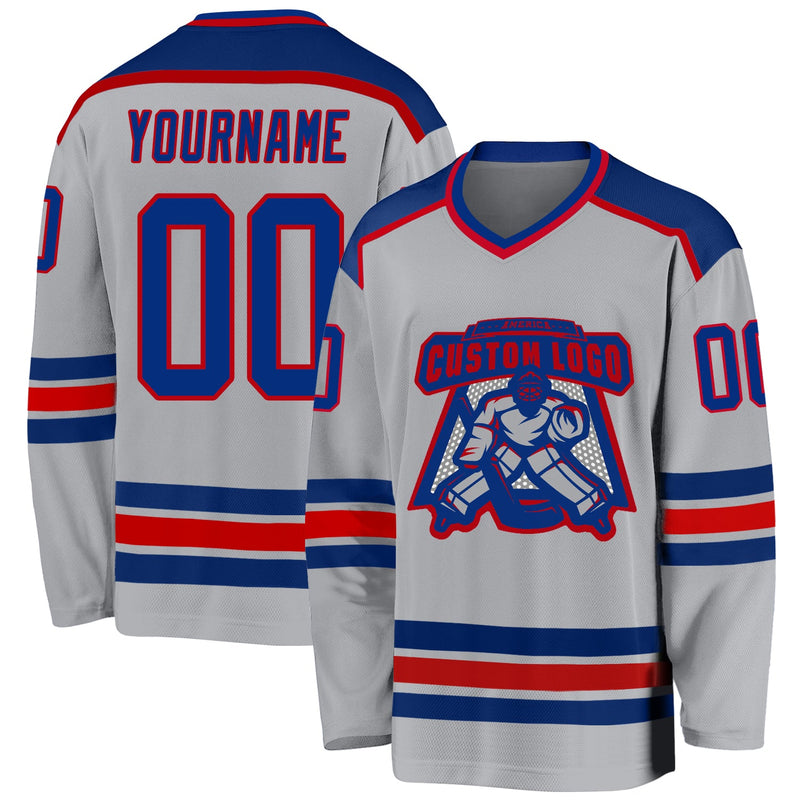 Custom Hockey Jersey - Gray Royal-Red
