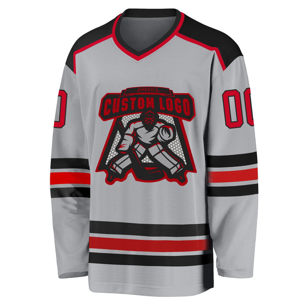 Custom Hockey Jersey - Gray Red-Black