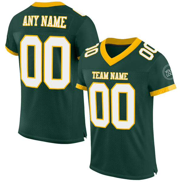 Custom Football Jersey - Green White-Gold Mesh Authentic
