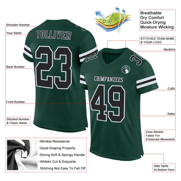 Custom Football Jersey - Green Black-White Mesh Authentic