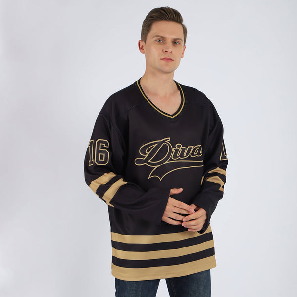 Custom Hockey Jersey - Black Black-Old Gold