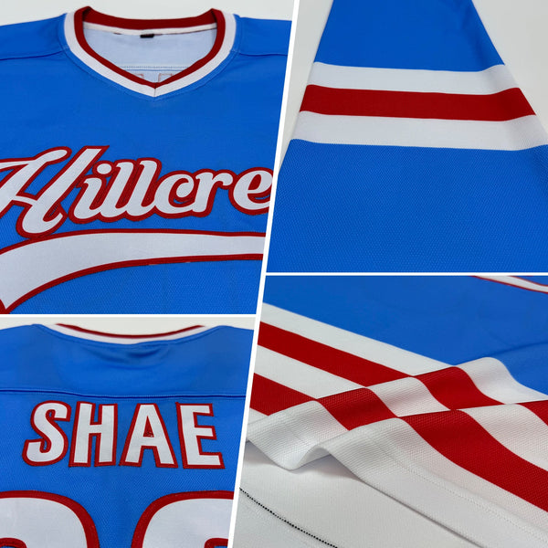 Custom Hockey Jersey - Powder Blue White-Red