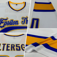 Custom Hockey Jersey - White Royal-Gold