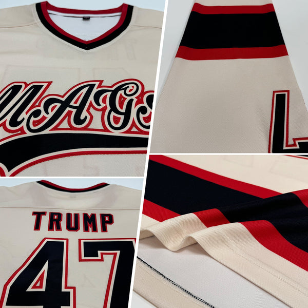 Custom Hockey Jersey - Cream Black-Red