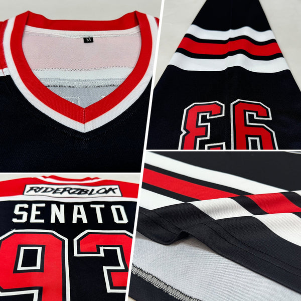 Custom Hockey Jersey - Black Red-White