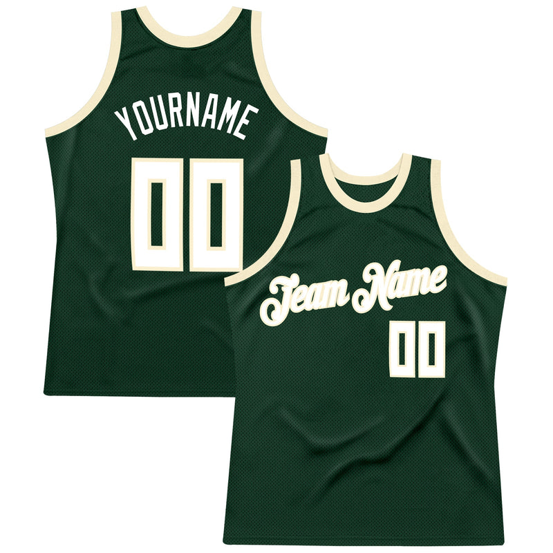 Custom Basketball Jersey - Hunter Green White-Cream Authentic Throwback