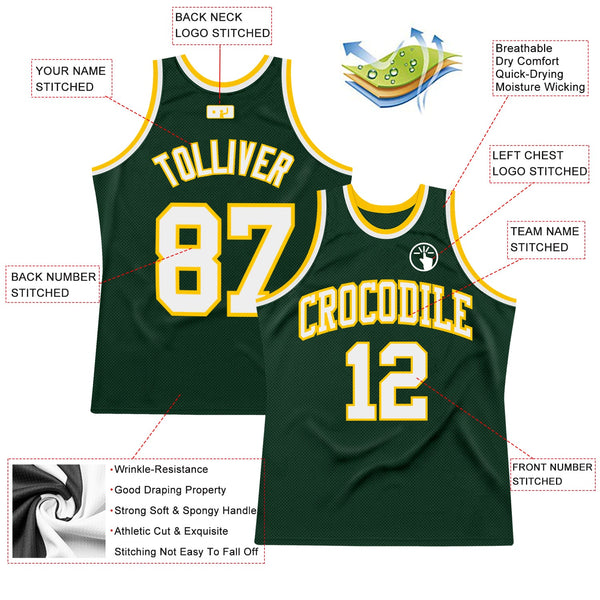 Custom Basketball Jersey - Hunter Green White-Gold Authentic Throwback