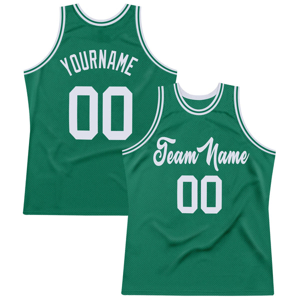 Custom Basketball Jersey - Kelly Green White Authentic Throwback