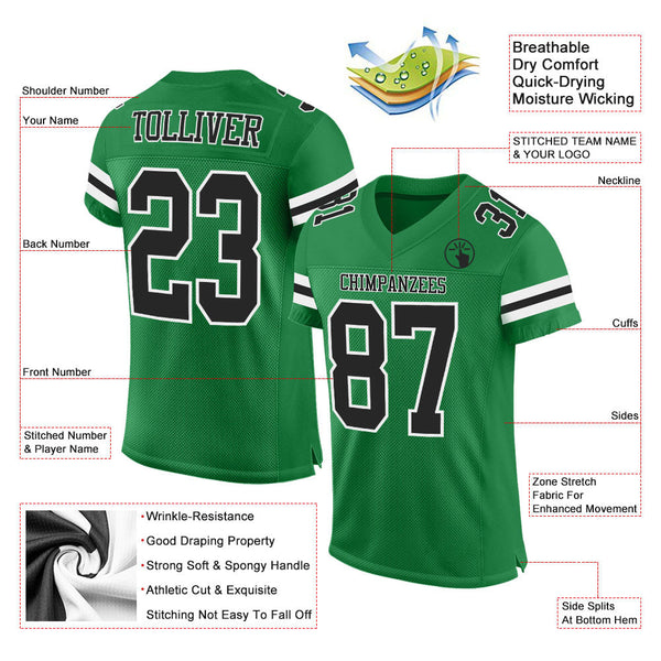 Custom Football Jersey - Grass Green Black-White Mesh Authentic