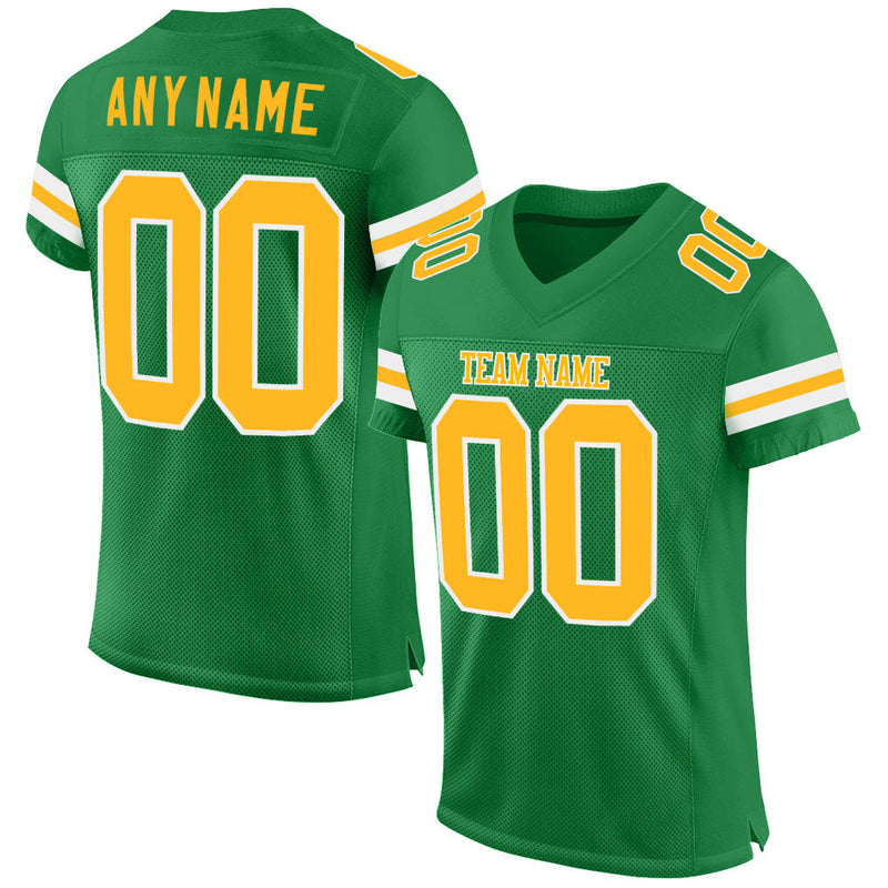 Custom Football Jersey - Grass Green Gold-White Mesh Authentic