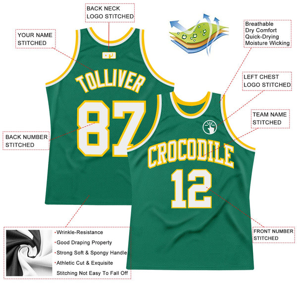 Custom Basketball Jersey - Kelly Green White-Gold Authentic Throwback