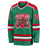 Custom Hockey Jersey - Kelly Green Red-White
