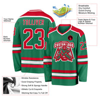 Custom Hockey Jersey - Kelly Green Red-White