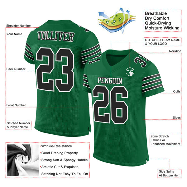 Custom Football Jersey - Kelly Green Black-White Mesh Authentic