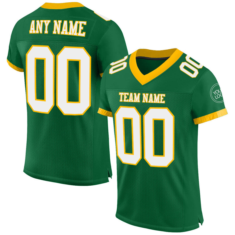 Custom Football Jersey - Kelly Green White-Gold Mesh Authentic