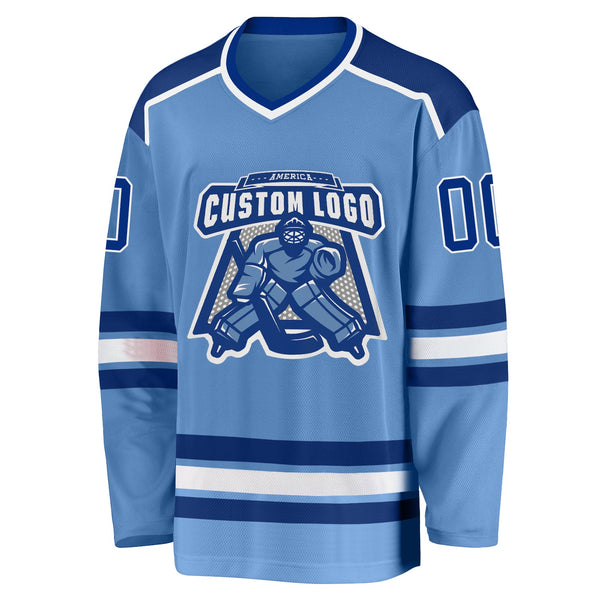 Custom Hockey Jersey - Light Blue Royal-White