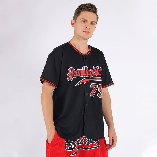 Custom Baseball Jersey - Black Red-White Authentic