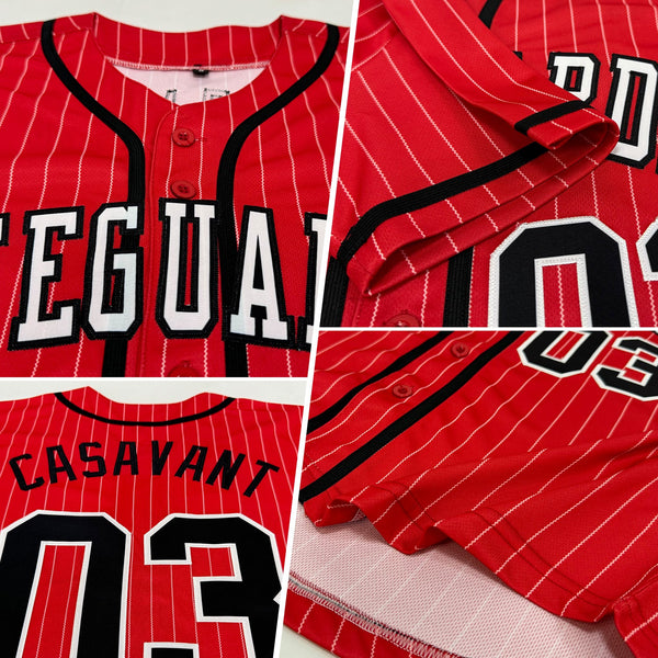 Custom Baseball Jersey - Red White Pinstripe Black-White Authentic