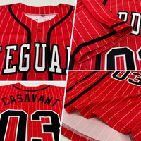 Custom Baseball Jersey - Red White Pinstripe Black-White Authentic