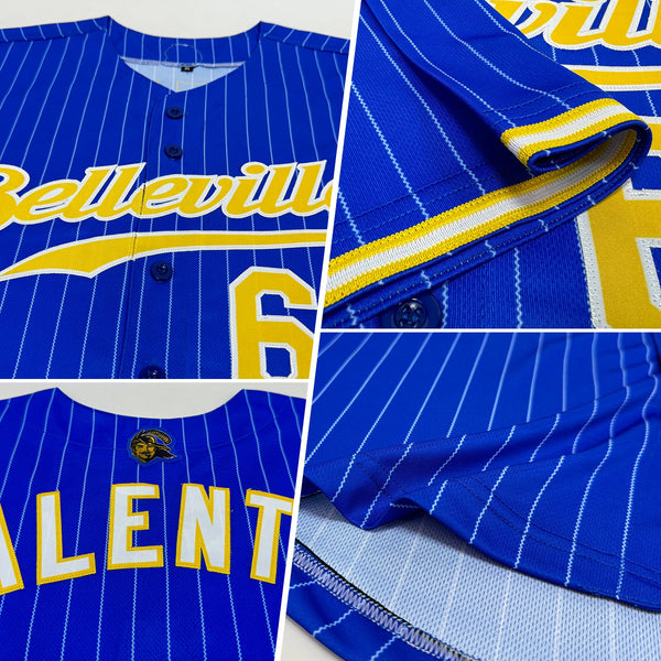 Custom Baseball Jersey - Royal White Pinstripe Gold-White Authentic