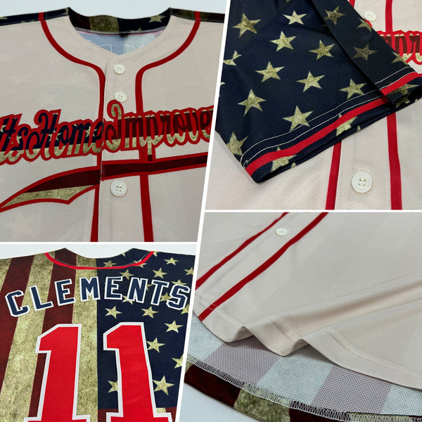 Custom Baseball Jersey - Cream Red-Navy 3D American Flag Authentic
