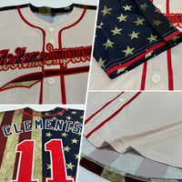 Custom Baseball Jersey - Cream Red-Navy 3D American Flag Authentic