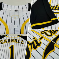 Custom Baseball Jersey - White Black Pinstripe Black-Gold Authentic Raglan Sleeves