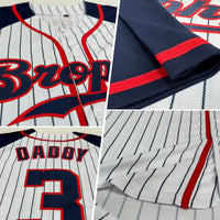 Custom Baseball Jersey - White Navy Pinstripe Navy-Red Authentic Raglan Sleeves