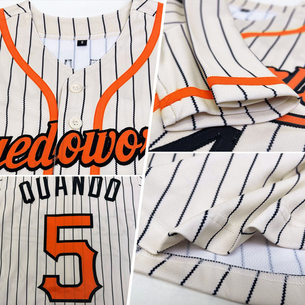 Custom Baseball Jersey - Cream Black Pinstripe Orange-Black Authentic