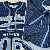 Custom Baseball Jersey - Navy White Pinstripe Light Blue-White Authentic