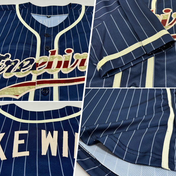 Custom Baseball Jersey - Navy White Pinstripe Vintage USA Flag-Cream Authentic